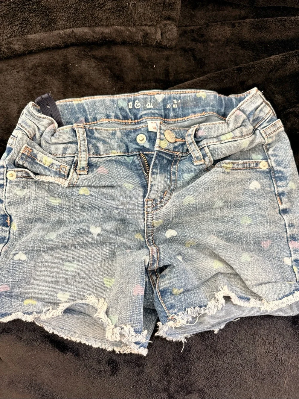 Cat & Jack Light Blue Denim Shorts with Pastel Hearts